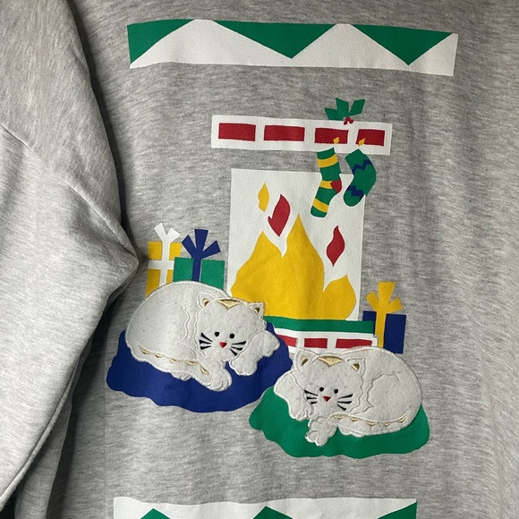 VTG 90s Silvercord Sweatshirt Nightgown Novelty Cat Print Christmas Scene Size M - Picture 2 of 6